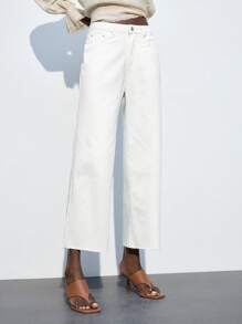 Maija 女士休闲百搭白色直筒及踝长牛仔裤 - 白色 - 查看 4