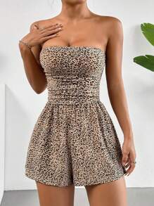 SHEIN Tall CURVE Plus Size Casual Leopard Print Bandeau Jumpsuit