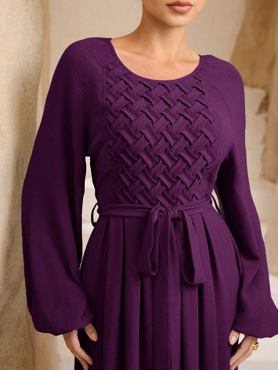 Graceveil Women's Elegant Solid Color Lantern Sleeve Dress - Red Violet - View 1