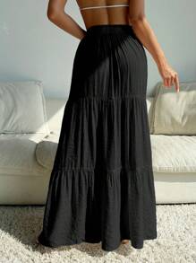 Swim Vcay Cubre vestido y falda media deslizante de unicolor en capas para mujer, para la playa, verano