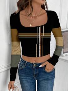 SHEIN LUNE Camiseta de manga larga casual para mujer, adecuada como camiseta interior para otoño/invierno - Multicolor - Ver 5