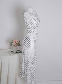 SHEIN Unity Women's Summer Polka Dot Mesh Dress With V-Neck, Vacation Style - White - View 3
