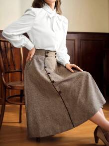 Vintamour Áo cánh nữ thanh lịch cổ điển có cổ nhún bèo, nơ cổ tay và chi tiết xếp nếp, áo sơ mi công sở dài tay thường ngày mùa thu cho nữ, quần áo dự tiệc mùa đông cho nữ, áo cánh mùa thu cho nữ, trang phục công sở - trắng - Xem 6