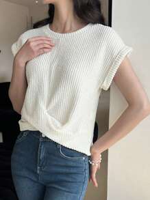 EMERY ROSE Women's Plain Short Sleeve Round Neck T-Shirt, Minimalist Fashion Style Suitable For Summer - Apricot - View 6