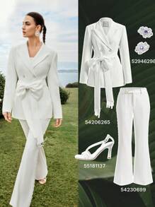 MOTF PREMIUM PRESS CREASE FLARE LEG SUIT PANTS - White - View 8