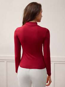 MOTF PREMIUM 高领修身 T 恤 - 酒紅色 - 查看 5