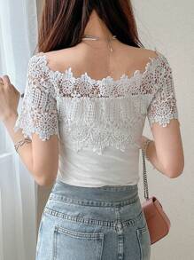 FRIFUL Áo thun nữ tay ngắn, Áo khoác ngoài hở vai thường ngày mùa hè cho nữ - trắng - Xem 5