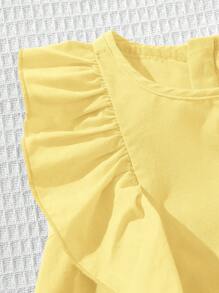 SHEIN Baby Girl Lovely Orange Ruffle Trim Vacation Dress, Summer - Yellow - View 6