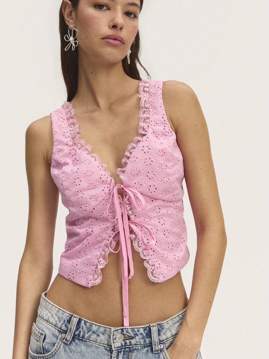 SHEIN Unity Pink Sleeveless Tank Top With A Halter Neck And Bow Detail, Offering A Playful And Feminine Touch To Summer Casual Outfits. - Pink - View 1