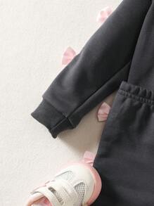 2 Stücke/Set Baby Mädchen Casual Sport süß Schleife Lockerere Bequeme Rundhals Langarm Kapuzen T-Shirt Oberteil und Shorts Set, Rosa - Verschiedenfarbig - Übersicht 4