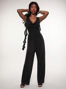 SHEIN Unity Salopetă cu guler înalt, fără mâneci, cu volane, pentru evenimente, concert, festival, brunch, vacanță, elegantă, birou, modestă, pentru Ziua Recunoștinței, Crăciun, Revelion, ținute pentru femei