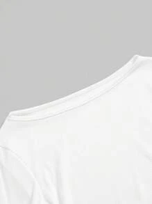 ROMWE Goth Basic Boat Neck Bell Sleeve Solid Color Slim Fit White Long Sleeve Women T-Shirt - White - View 4