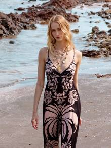 Lumivelle Women's Vacation Tropical Plants Print Elegant Unique Romper