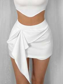 Breezaya Women's Elegant Solid Color Ruffled Mini Skirt, Summer - White - View 3