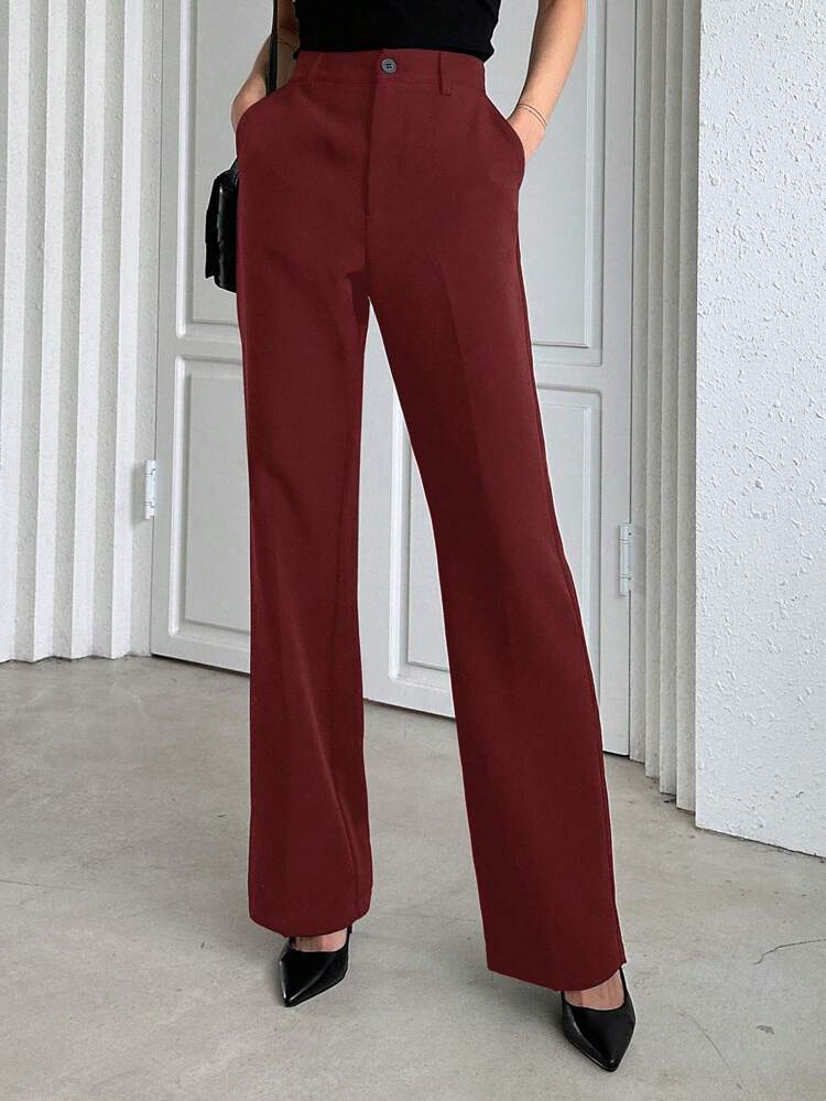 Casual Business Style Plain Straight Regular Fit Pants,Women Dress Pants
