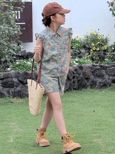 DAZY Tween Girl Denim Two Pieces Outfit, Fall,Back To School Clothes