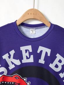 Ensemble décontracté de 2 pièces pour tout-petits garçons, t-shirt à manches courtes imprimé dinosaure et basketball + shorts imprimés dinosaure et basketball, tenue de loisirs d'extérieur de printemps/été - Multicolore - Voir 7