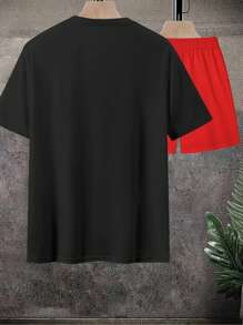 Manfinity Homme Bộ 2 món áo thun tay ngắn in chữ thường ngày mùa hè dành cho nam và quần short - Nhiều màu - Xem 3