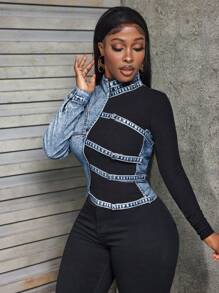 SHEIN Slayr Top de mezclilla ceñido de cuello alto para mujer