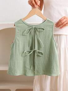SHEIN LMoss Kids Tween Girls' Casual Solid Color Crew Neck Sleeveless Camisole Top