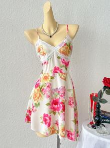 SHEIN Unity Women's Lace Patchwork Dress, Fashionable & Suitable For Summer - Apricot - View 1