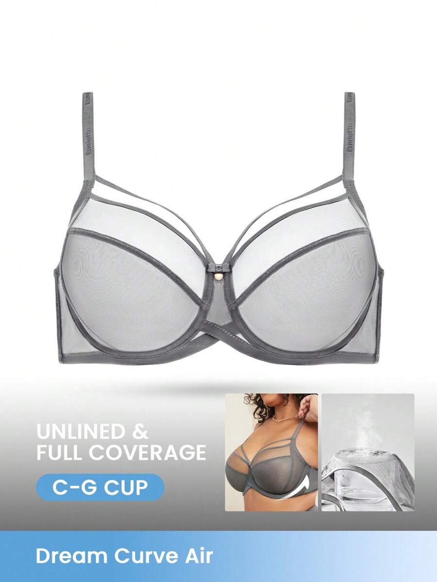 LUVLETTE Plus Dream Curve Air Unlined Full Coverage Side Support Airy Mesh Basic Breezy Comfort Minimizer Bra - Dark Grey - View 1