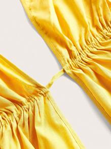 SHEIN SXY 女士纯色拼接流苏下摆性感露背背心，夏季上衣，西部女装，外出，波西米亚风，音乐会女装，狂欢，节日，露背上衣，纳什维尔，辣妹，黄色 - 黃色 - 查看 10