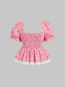 SHEIN MOD Women Plus Size Puff Sleeve A-Line Blouse, Cute Vintage Country Style Top,Hawaii Women Outfits,Hawaii Women Outfits,Casual Women Outfits,Easter Shirt,Summer Blouse,Puff Sleeve Top,