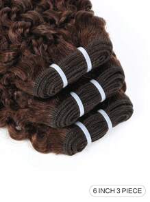 Extensiones de cabello humano brasileño remi, 3 paquetes de mechones de cabello rizado Jerry, color marrón oscuro, cabello corto y rizado - S4 - Ver 5