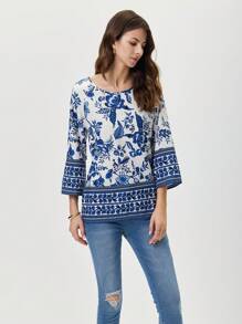 Miaspire Floral Print Raglan Sleeve Blouse