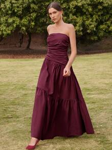 Anewsta Women's Elegant Modern Party/Date Night Ruched Bustier Hem Long Dress, Festival Going Out Vacation Outfits, Spring/Summer