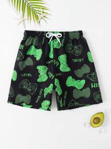 Tween Boy Gamepad Print Drawstring Waist Swim Shorts