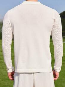 Manfinity Homme Men's Solid Color Geometric Hollow Out Knit Cardigan Summer Cloths For Men Knit Shirt Men Button Up Style Men