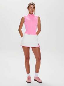 Musera Sport High Neck Contrast Piping Zip Through Sleeveless Vest Active Workout Gym ,Padel Tennis Racquetball Pickleball Gym Fitness - Multicolor - View 5