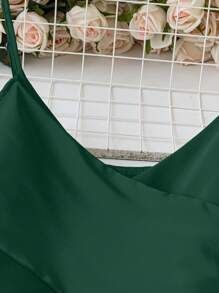 Celure Plus Size Women Solid Color Satin Camisole Tie Waist Elegant Dress