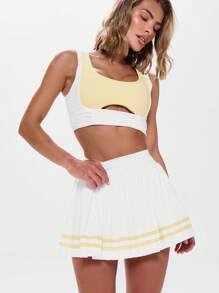 Musera Sport Contrast Trim Pleated Mini Tennis Skort Active Workout Gym ,Padel Racquetball Pickleball Gym Fitness - White - View 5