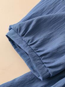Linhara Camicetta casual con ricamo, scollo tondo, maniche a 3/4 per donne taglie forti