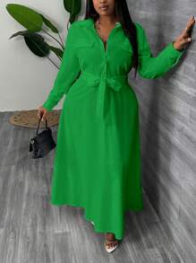 Slaydiva Slayr Slayr Fall Outfits Teacher Dress Commuter Elegance Women's Plus Size Maxi Women Dresses Long Shirt Style A-Line Dress In White - With Waist Belt