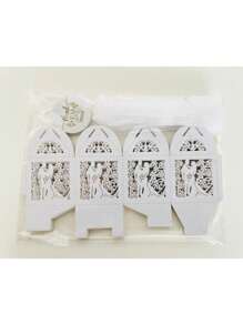 50 件/包新娘和新郎激光切割珠光纸糖果盒配丝带和感谢标签和玫瑰花朵设计，小尺寸（5*5*8 厘米）婚礼派对礼品盒