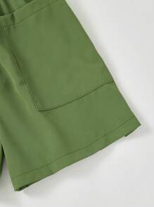 Mono informal con bolsillos, mangas de murciélago y cuello para niñas para vacaciones, conjunto a juego en familia (2 piezas se venden por separado)