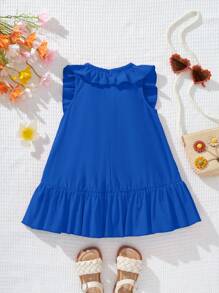 SHEIN Summer Cute Orange Ruffle Trim Vacation Dress For Baby Girl - Blue - View 8