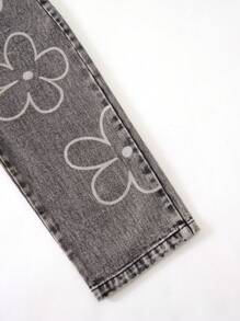 SHEIN Ung flicka sommar casual blommigt tryck jeansoveraller med fickor