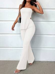 SHEIN Essnce Bộ đồ hai mảnh cỡ lớn dành cho nữ, Bộ đồ đen, Bộ đồ chị em, Bộ đồ đi nghỉ, Bộ đồ thường ngày, Áo corset cho nữ Áo trễ vai dễ thương, Bộ đồ hai mảnh đi nghỉ Quần áo mùa xuân mặc ở khu nghỉ dưỡng dành cho nữ - trắng - Xem 5