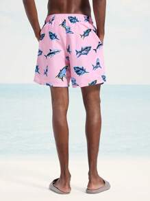 Surfspeed Men's Shark Print Drawstring Waist Beach Shorts - Pink - View 2