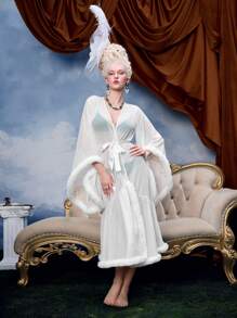 PinupGlam Bata larga elegante de terciopelo y malla, estilo palacio retro, para mujeres