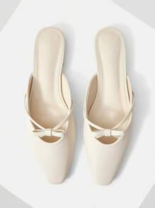 MOTF PREMIUM WOMEN'S FASHION SIMPLE SQUARE TOE BOW DECOR FLATS - White - View 4