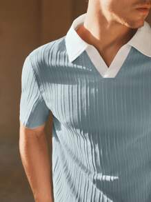 HIMLAND 男士梭织休闲短袖宽松 Polo 衫，青春日常穿着 - 霧霾藍 - 查看 2