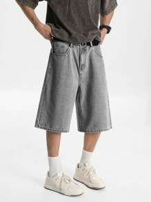 Manfinity Hypemode Men's Light Blue Washed Denim Loose Casual Shorts Jorts - Light Grey - View 2