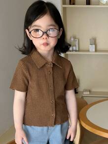 Dazy Kids 少女领针织短袖 T 恤，夏季 - 棕色 - 查看 3