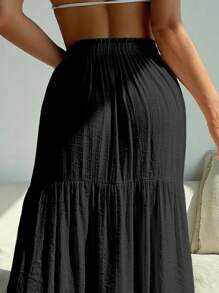 Swim Vcay Cubre vestido y falda media deslizante de unicolor en capas para mujer, para la playa, verano